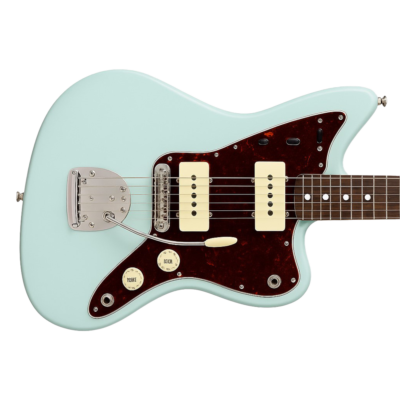 Seafoam Jazzmaster-style guitar