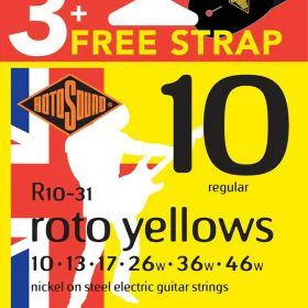 ROTOSOUND - 3 Pack R10 Yellows 10-46 with Free Strap