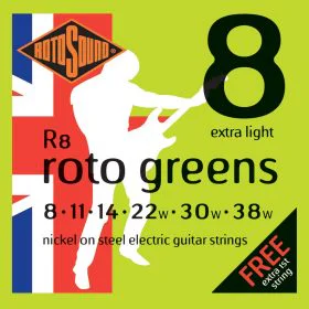 ROTOSOUND - R8 Roto Green Nickel Electric Guitar Strings 8-38 Extra Light