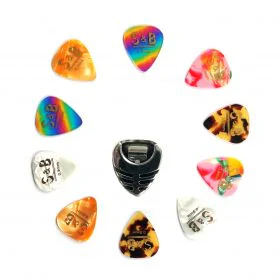 10x Pearloid Guitar Picks Plectrums S&B Mixed Set Acoustic Electric with Pick Holder - 0.9mm