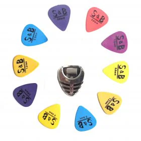 10x Matte Guitar Picks Soft Touch Extra Grip Plectrums S&B Mixed Set Acoustic Electric with Pick Holder