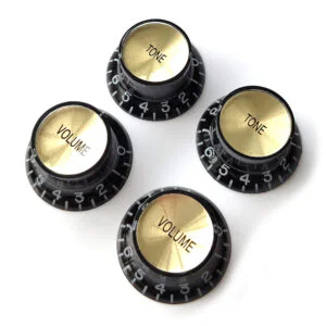 Left Handed Top Hat Bell Reflector Knobs – Black Gold | Guitar Anatomy