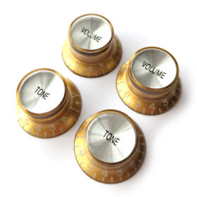 Left Handed Top Hat Bell Reflector Knobs – Volume Tone Controls for Gibson & Epiphone – Gold Silver