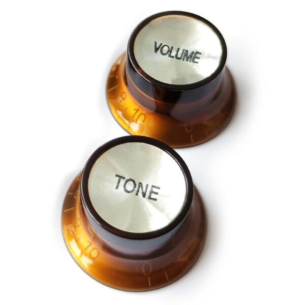 Top Hat Bell Reflector Knobs – Amber Silver | Guitar Anatomy