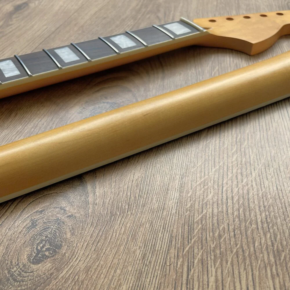 Stratocaster Compatible Vintage Nitro Satin and Rosewood Guitar Neck 70s Large Headstock with Pearl Inlays - Image 2