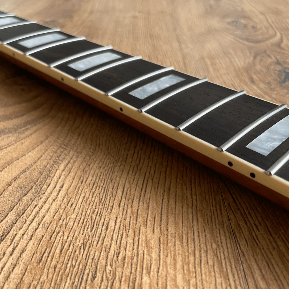 Stratocaster Compatible Rosewood and Roasted Flame Maple Guitar Neck 70s Large Headstock with Pearl Inlays - Image 6