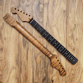 Left Handed Stratocaster Compatible Roasted Flame Maple and Rosewood Guitar Neck Satin