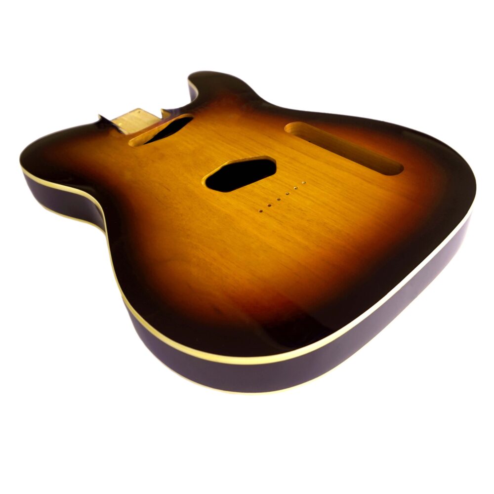 Telecaster Guitar Body - Nitro Satin Sunburst with Vintage Cream Binding - 2 Piece American Alder - Image 2