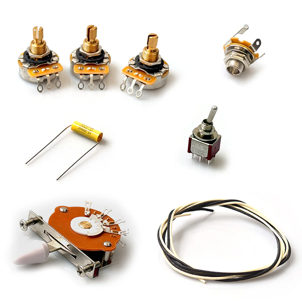 Stratocaster Wiring Kit – Neck-On Layout – Pro (CTS, Switchcraft, Mallory)