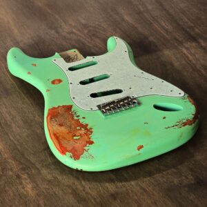 GA Played-In Heavy SSS Seafoam Green Over Red Stratocaster-Compatible Guitar Body