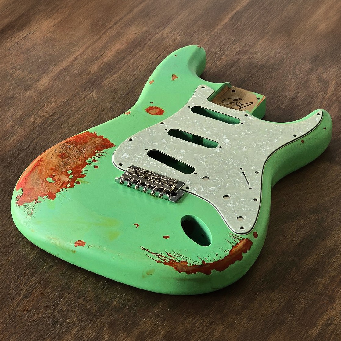GA Played-In Heavy SSS Seafoam Green Over Red Stratocaster-Compatible Guitar Body