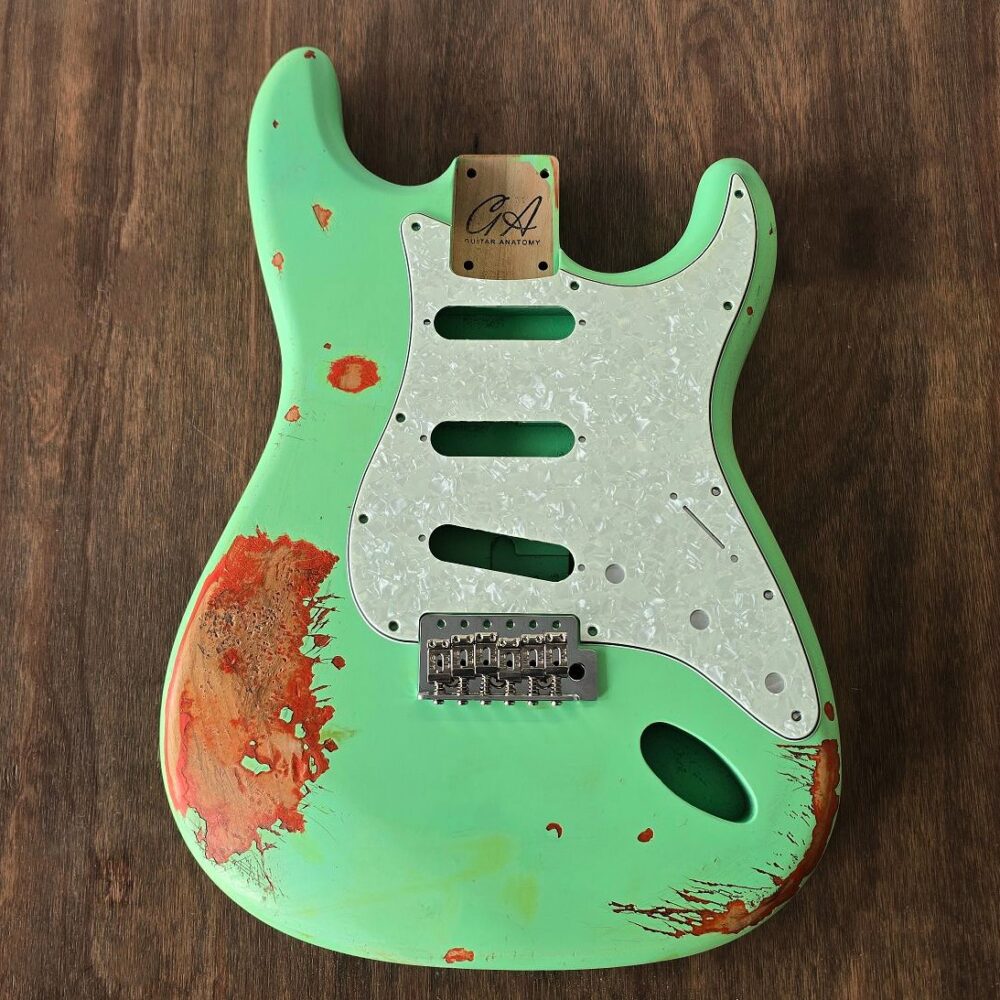 GA Played-In Heavy SSS Seafoam Green Over Red Stratocaster-Compatible Guitar Body