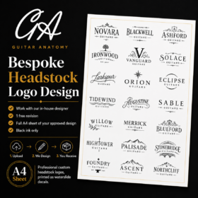 Bespoke Headstock Logo Design — Custom A4 Waterslide Decal Sheet