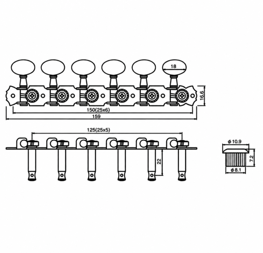 Guitar Anatomy 6 In Line Strip Tuners Vintage Open Gear Oval Machine Heads - Image 2