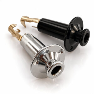 Long Barrel End Pin Strap Guitar Jack Input Socket for Acoustic or Electric Guitar - Chrome, Black, Gold – main product image