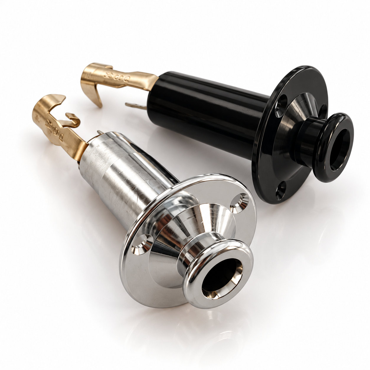 Long Barrel End Pin Strap Guitar Jack Input Socket for Acoustic or Electric Guitar - Chrome, Black, Gold – main product image